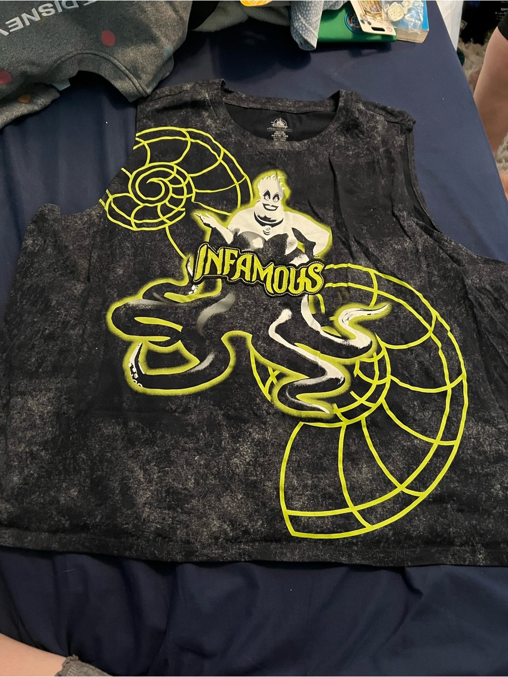 Kids Black Graphic Tank Top with Neon Yellow Octopus Design